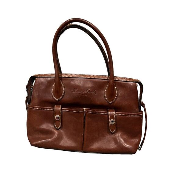 Dooney & Bourke Florentine Leather Small East/West Satchel Dark Saddle Brown - Picture 2 of 11